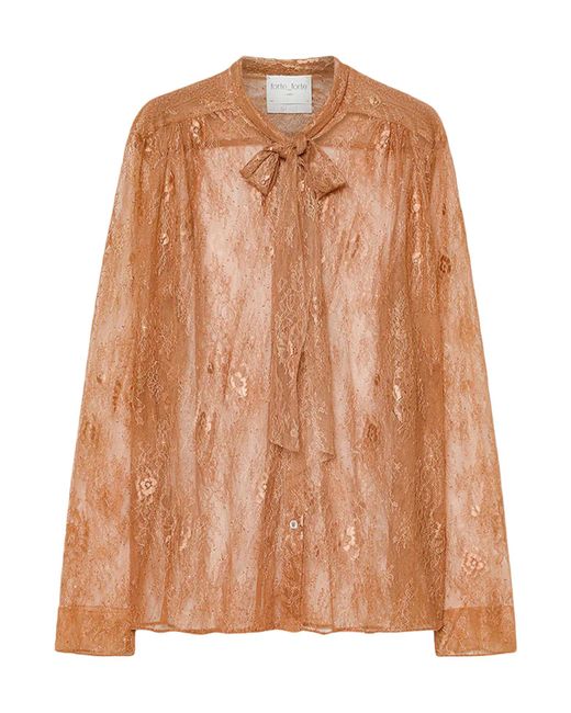 Forte_forte Brown Lace Bow-Tie Blouse