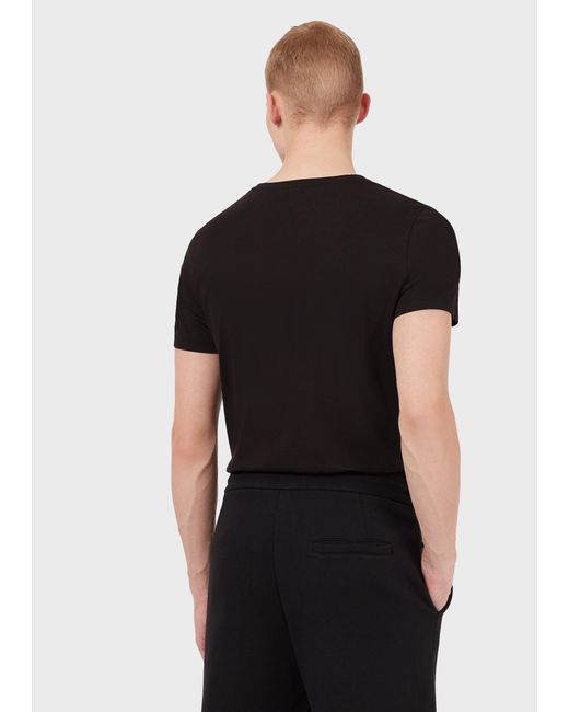 Emporio Armani Black Graphic-Print Cotton T-Shirt for men