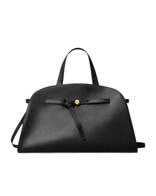 Tory Burch Black Logo-Plaque Leather Tote Bag
