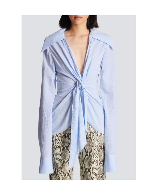 Balmain Blue Poplin Knotted Shirt