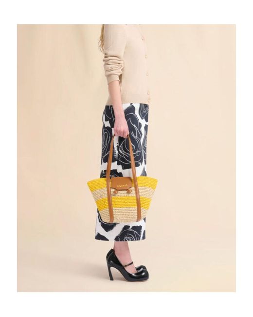 Marni Yellow Small Stripe Raffia-Effect Trunkaroo Beach Bag
