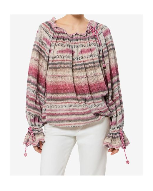 Isabel Marant Red Nalyna Smocked Knit Top