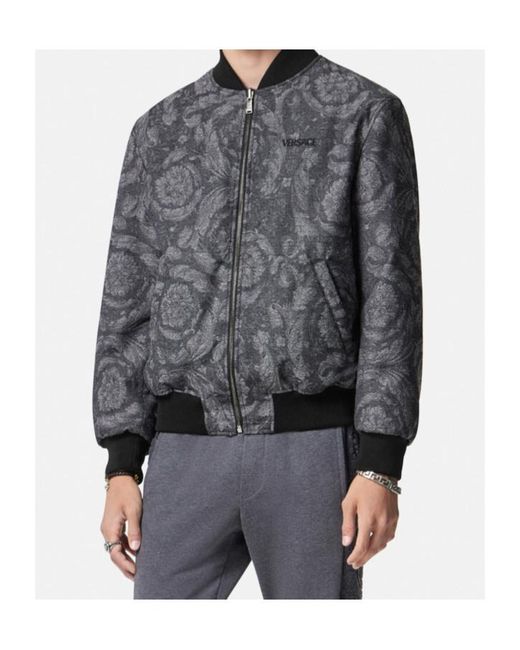 Versace Gray Reversible Logo-Embroidered Bomber Jacket for men