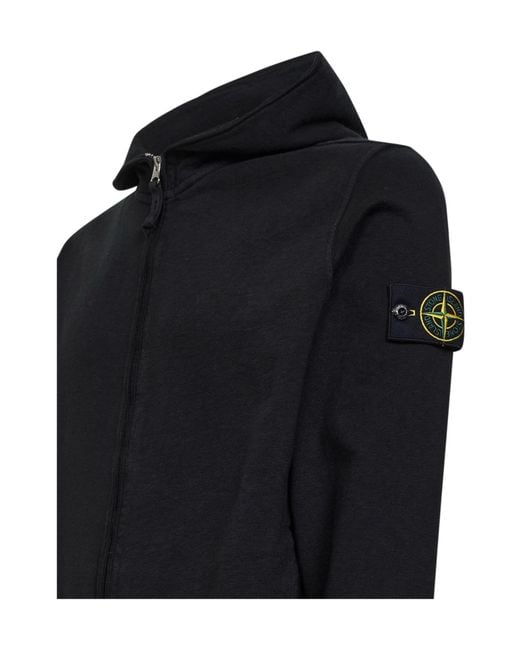 Stone Island Black Malfilé Cotton Zip-Up Hoodie for men
