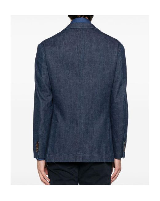 Brunello Cucinelli Blue Single Breasted Long Sleeved Blazer for men
