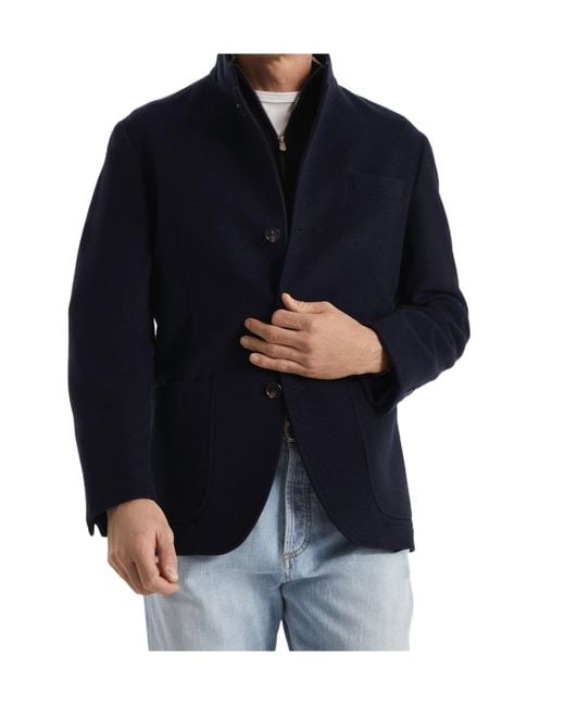 Brunello Cucinelli Blue Water-Resistant Lightweight Cashmere Outerwear Blazer for men