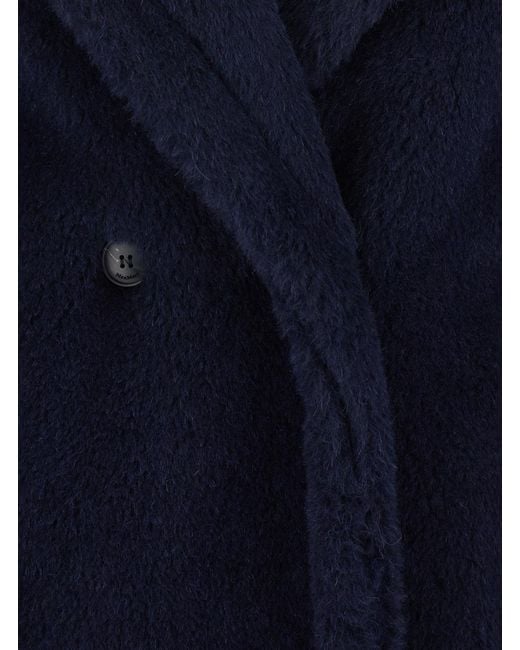 Max Mara Blue 'Ted Girl' Double-Breasted Coat With Wide Notched Revers