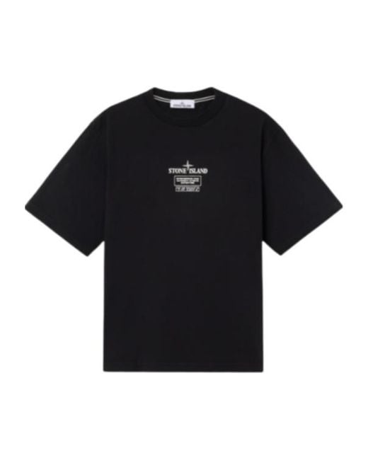Stone Island Black Logo Printed Crewneck T-Shirt for men