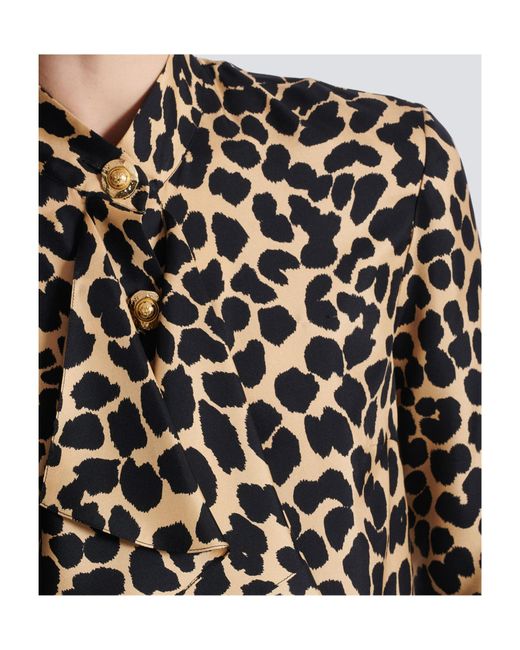 Balmain White Leopard Print Ruffled Shirt