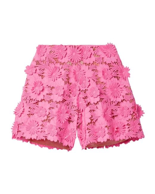 Oscar de la Renta Pink Pure Cotton Embroidered Lace Shorts