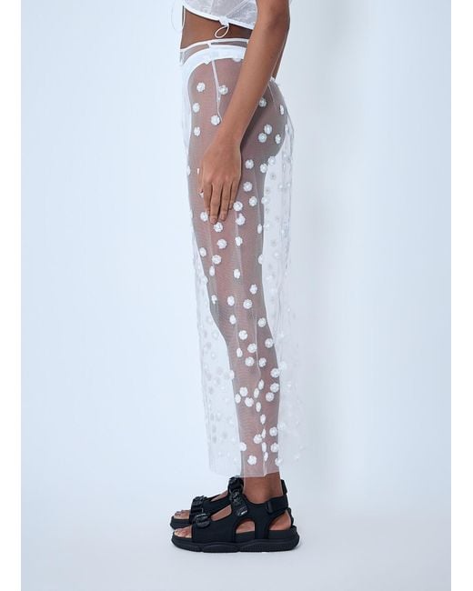 CECILIE BAHNSEN White Blossom Sheer Appliquéd Skirt