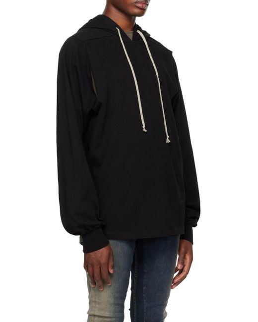 Rick Owens Black Jumbo Cut-Out Cotton Hoodie for men