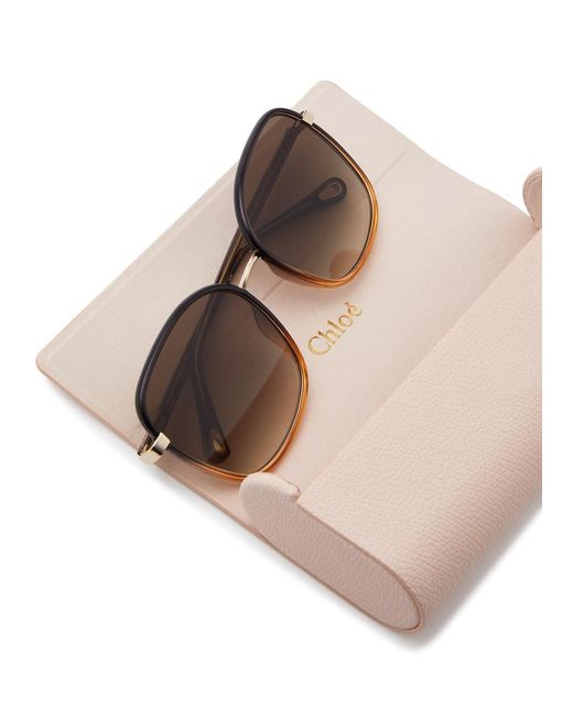 Chloé Metallic Two-Tone Square-Frame Sunglasses