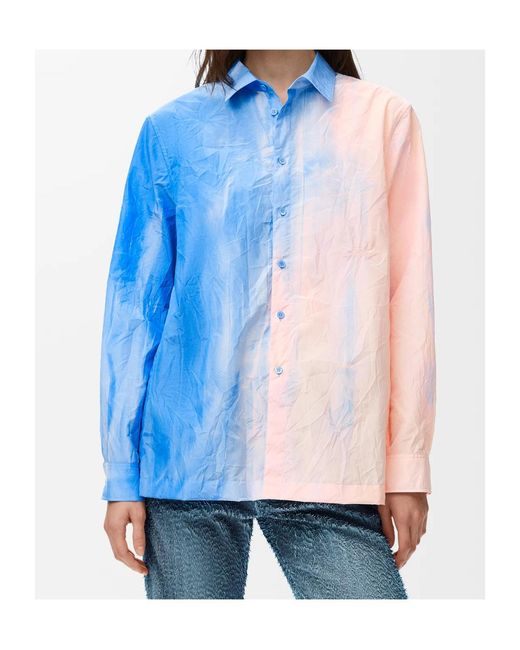 Loewe Blue Logo Embroidered Loose Fit Shirt