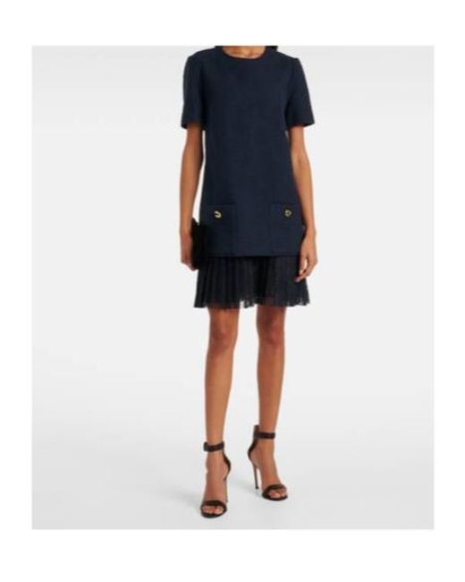 Oscar de la Renta Blue Tweed And Lace Minidress