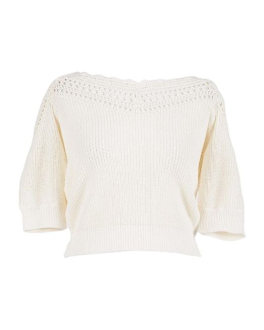 Twinset White Openwork Detail Knit Sweater