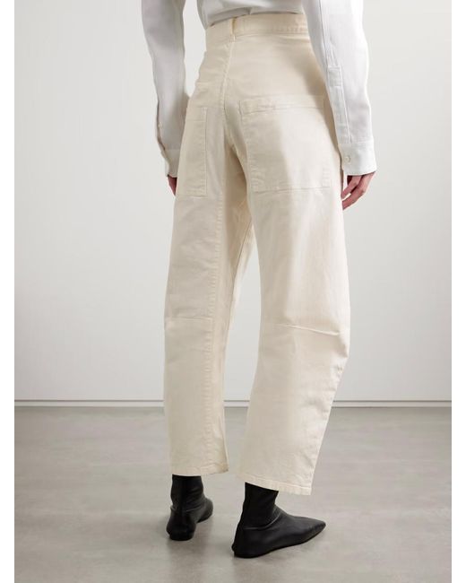 Nili Lotan White Shon Cotton-Blend Twill Barrel-Leg Pants