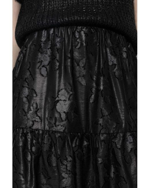 Luisa Cerano Black Flower Pattern Ruffled Skirt
