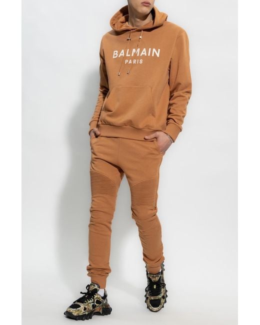 Balmain Brown Logo Printed Drawstring Track Pants for men