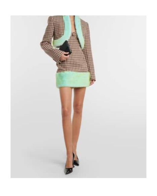 Area Green Faux Fur-Trimmed Strapless Minidress