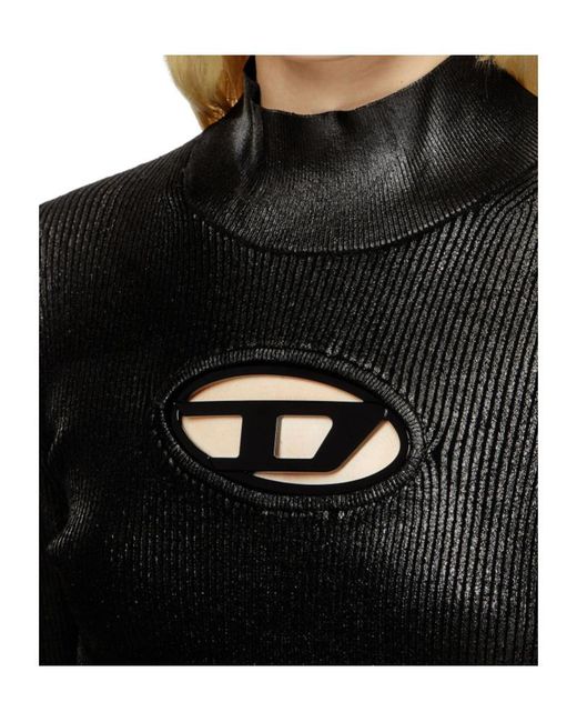 DIESEL Black M-Valari-Tn Shiny Effect Ribbed-Knit Turtleneck Top