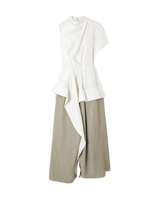 Roksanda White Meena Asymmetric Draped Layered Silk-Satin And Twill Dress