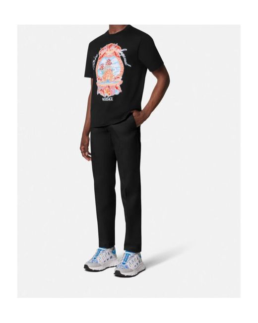 Versace Black Pattern-Printed Crewneck T-Shirt for men