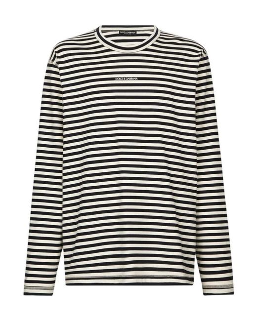 Dolce & Gabbana Black Striped Crewneck T-Shirt for men