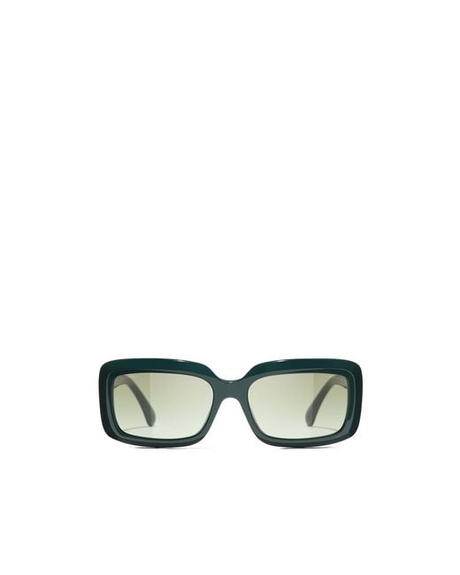 Chanel Green Geometric Frame Sunglasses