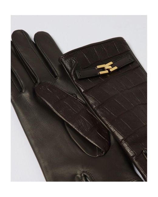 Elisabetta Franchi Black Logo-Embellished Five-Finger Gloves