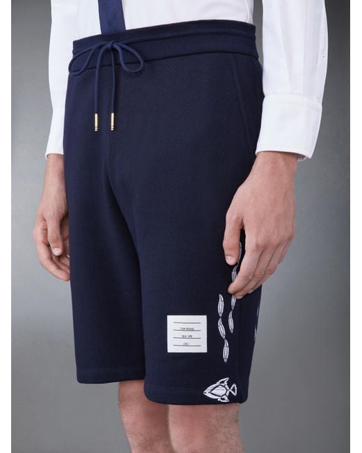 Thom Browne Black Embroidered Drawstring Track Shorts for men