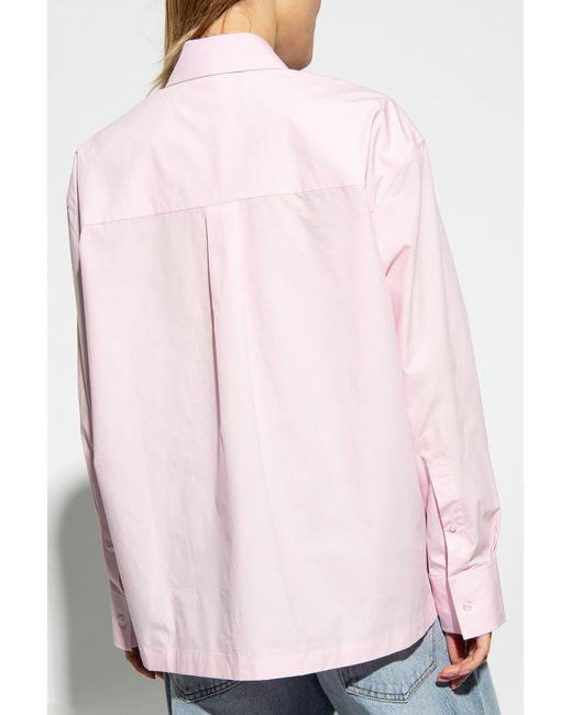 T By Alexander Wang Pink Logo Embroidered Buttoned Shirt