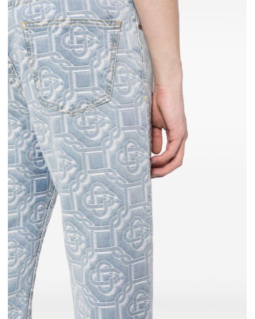 Casablanca Blue Bleached Monogram Denim Trousers for men