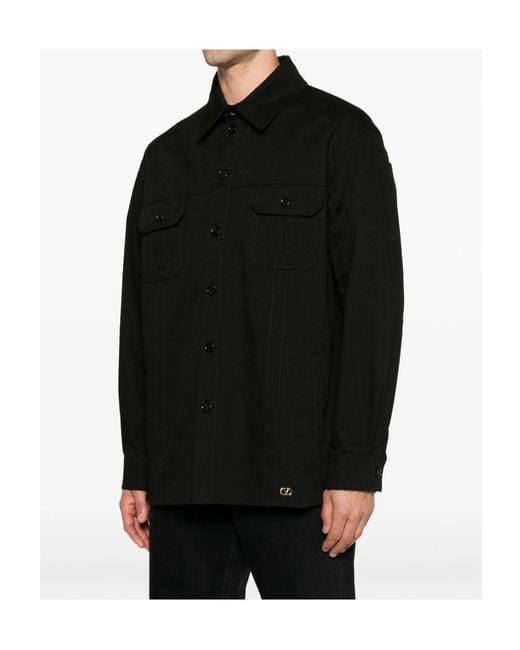 Valentino Black Button-Up Gabardine Shirt Jacket for men