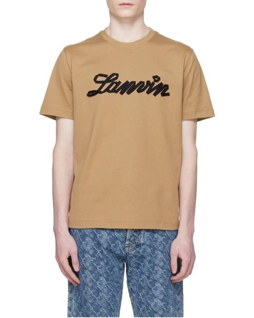 Lanvin Natural Crewneck Logo-Print T-Shirt for men