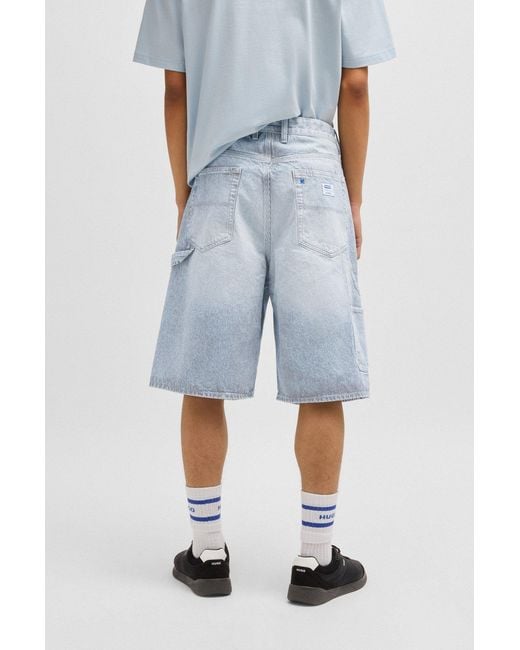 Boss Blue Striped-Pattern Cargo Shorts for men