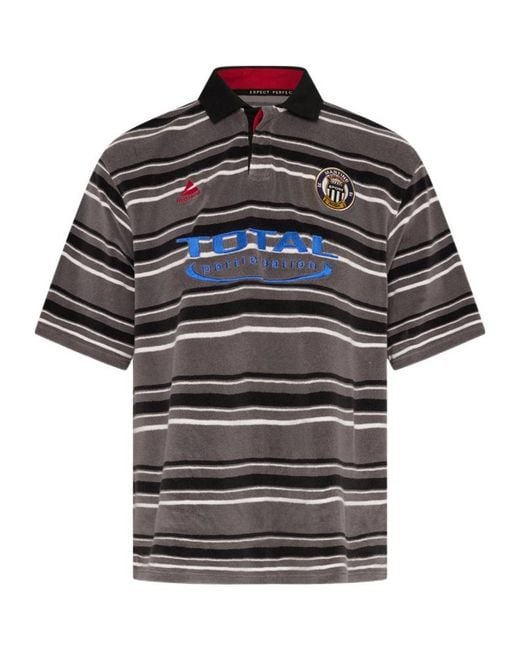 Martine Rose Black Logo Embroidered Striped Polo Shirt for men