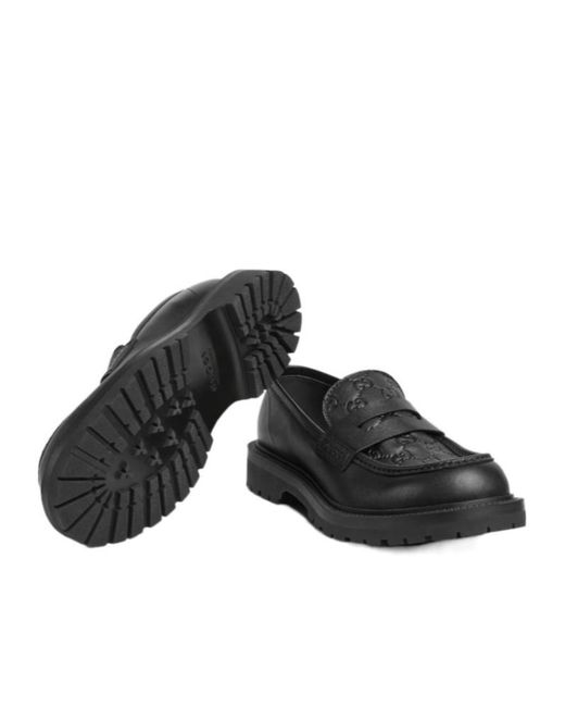 Gucci Black Gg Web Detailed Round-Toe Loafers for men
