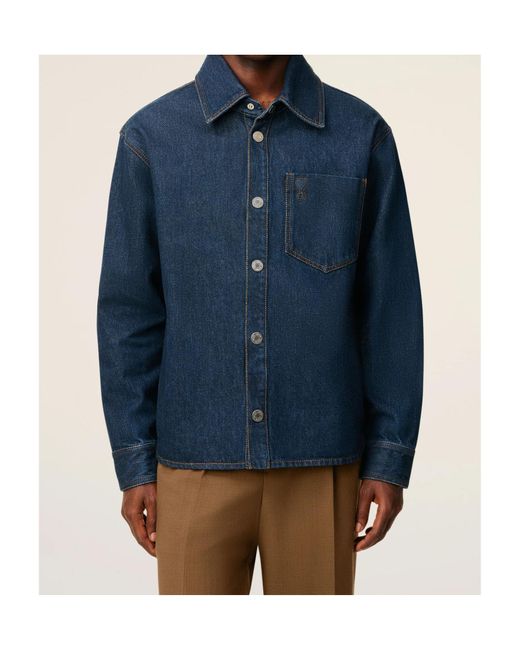 AMI Blue Ami De Coeur Denim Overshirt for men