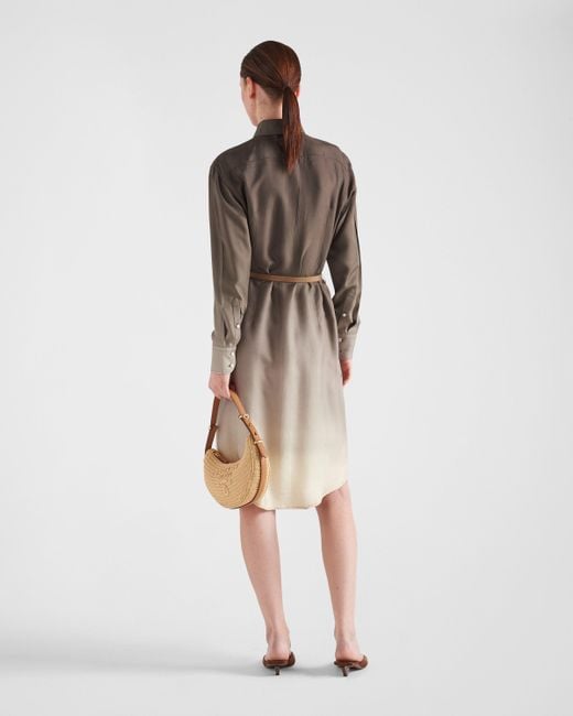 Prada Brown Gradient Belted Shirtdress