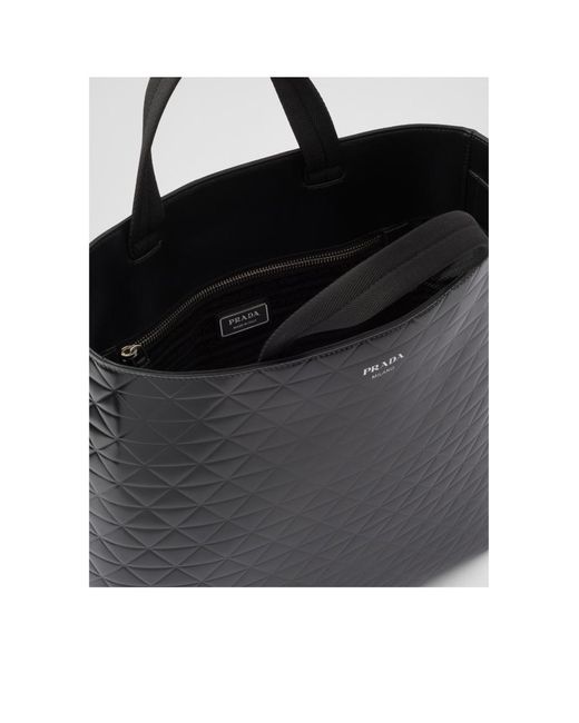 Prada Black Embossed-Printed Top Handle Bag for men