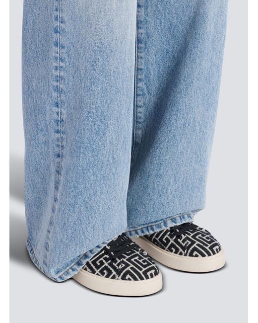 Balmain Brown Monogram Jacquard B-Court Trainers