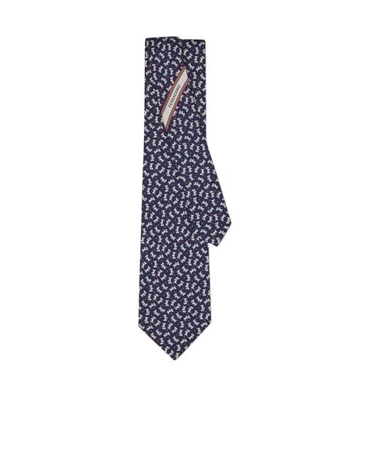 Ferragamo Blue Charlie Print Silk Tie for men