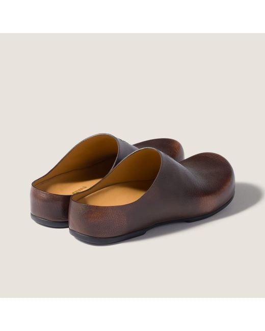 Miu Miu Brown Logo-Embossed Mules