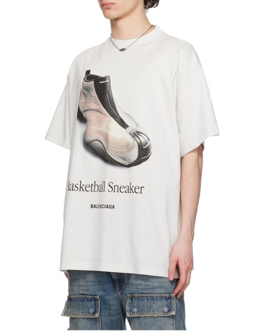 Balenciaga White Graphic Printed Crewneck T-Shirt for men