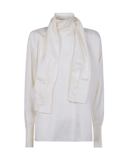 Rohe White Silk Scarf Blouse
