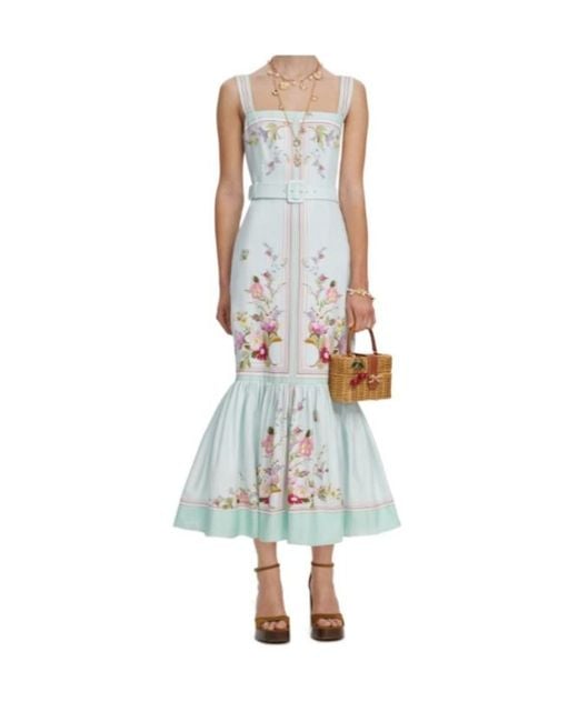 Self-Portrait White Floral Belted Midi Dress