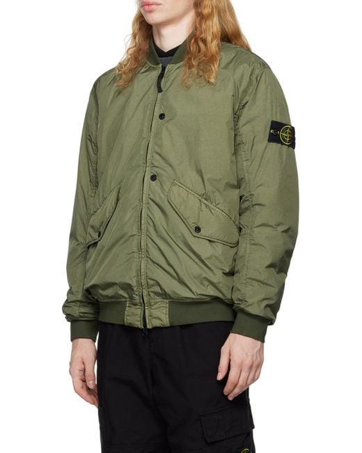 Stone Island Green Logo Patch Bomber Jacket for men