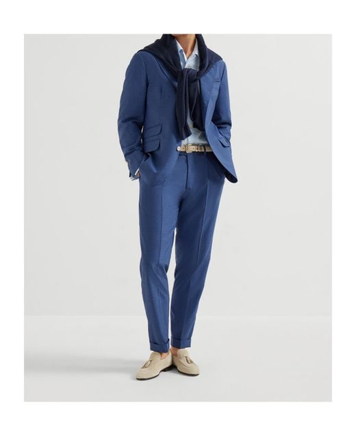 Brunello Cucinelli Blue Notched-Lapels Blazer for men
