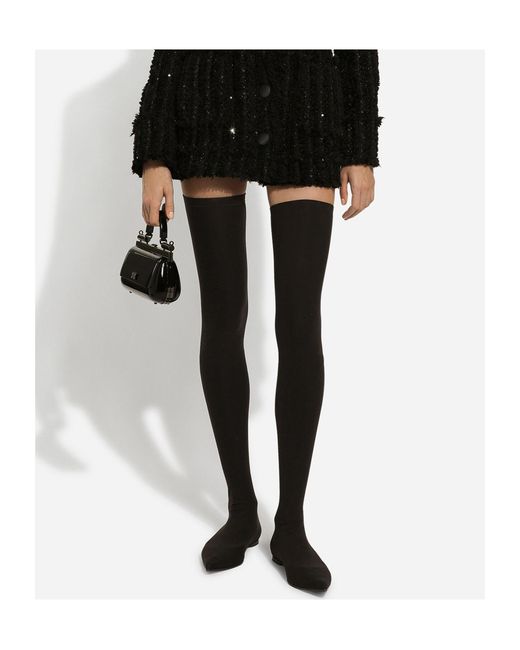 Dolce & Gabbana Black Stretch Jersey Thigh-High Boots